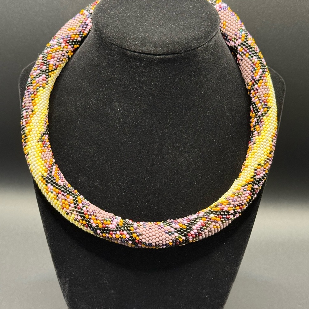 Lavender Python Beaded Choker Necklace, Seed Bead Necklace, Snake Pattern